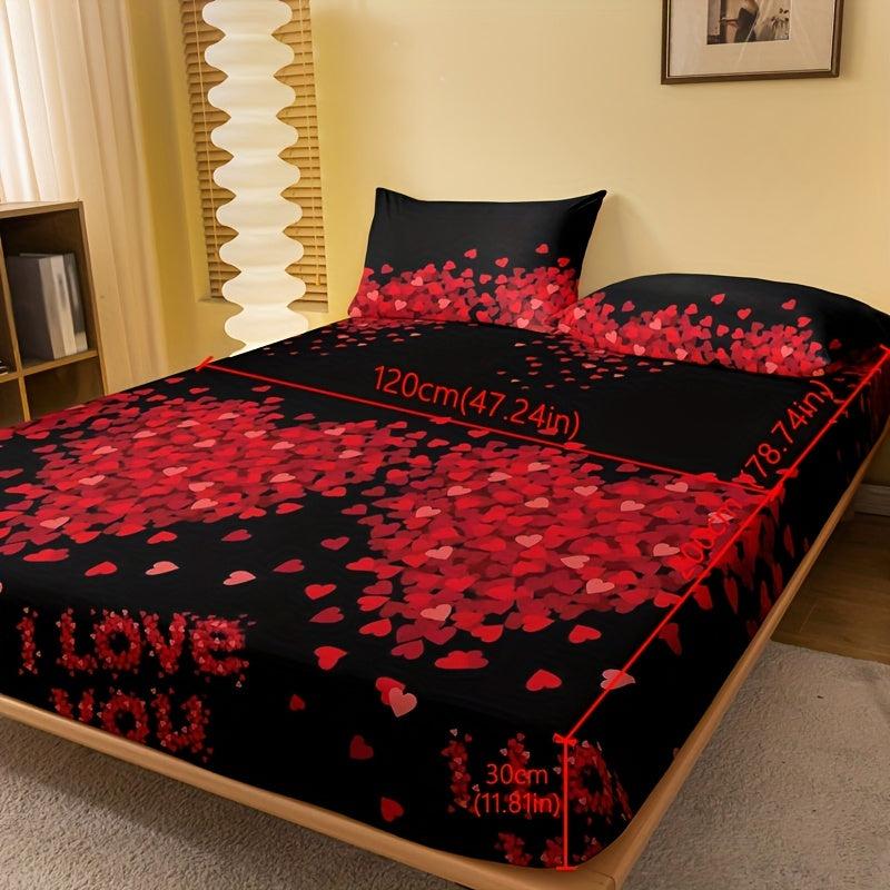 Romantic Love Print Fitted Sheet Soft Comfortable Bedding Mattress Protector