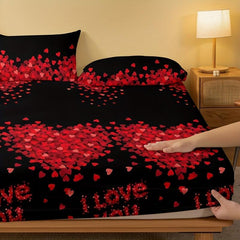 Romantic Love Print Fitted Sheet Soft Comfortable Bedding Mattress Protector