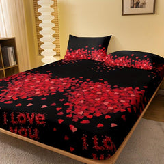 Romantic Love Print Fitted Sheet Soft Comfortable Bedding Mattress Protector
