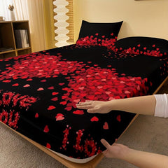 Romantic Love Print Fitted Sheet Soft Comfortable Bedding Mattress Protector