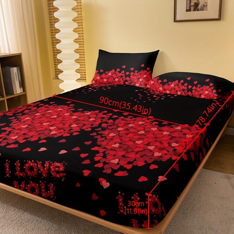 Romantic Love Print Fitted Sheet Soft Comfortable Bedding Mattress Protector