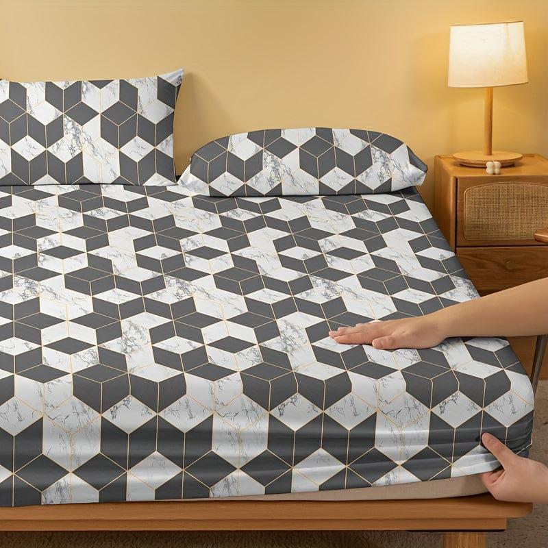 Geometric Pattern Brushed Fitted Sheet for Bedroom Guest Room