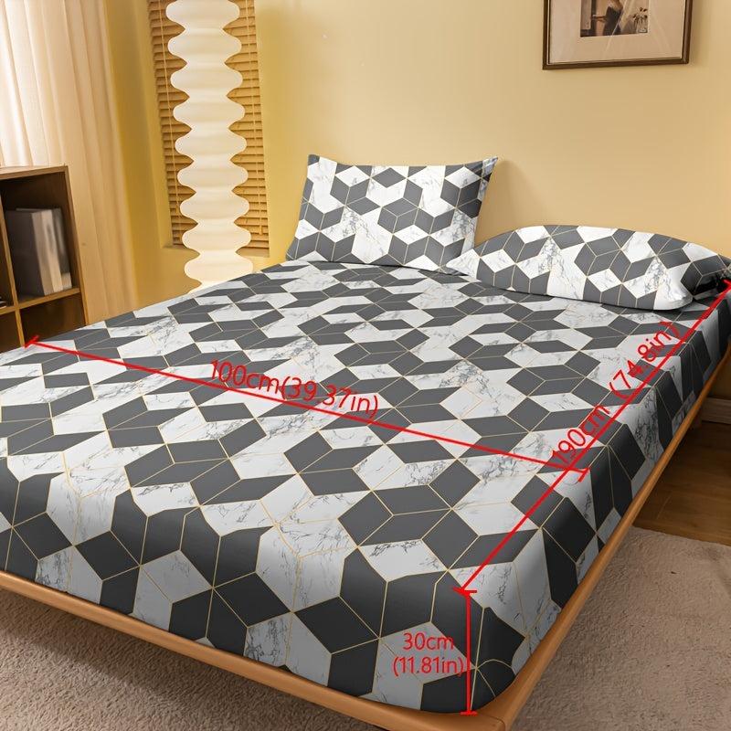 Geometric Pattern Brushed Fitted Sheet for Bedroom Guest Room