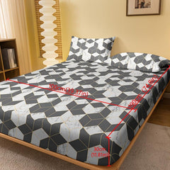 Geometric Pattern Brushed Fitted Sheet for Bedroom Guest Room