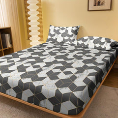 Geometric Pattern Brushed Fitted Sheet for Bedroom Guest Room