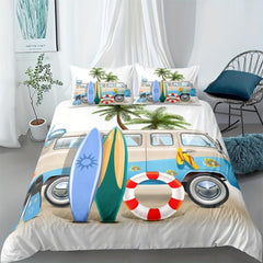 Bus Surfboard Palm Tree Camping Duvet Cover Set