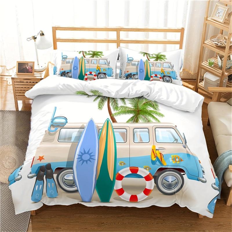 Bus Surfboard Palm Tree Camping Duvet Cover Set