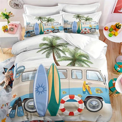 Bus Surfboard Palm Tree Camping Duvet Cover Set