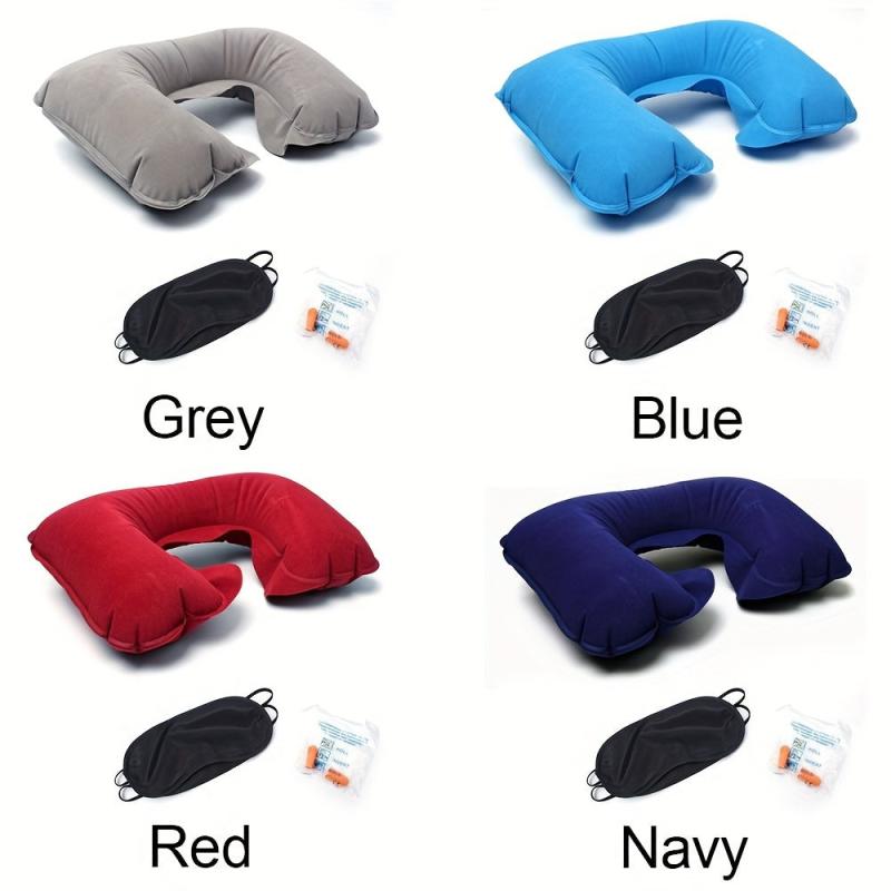 U-shaped Inflatable Travel Pillow Short Plush Cover PVC Support Soft Neck Pillow