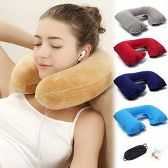 U-shaped Inflatable Travel Pillow Short Plush Cover PVC Support Soft Neck Pillow