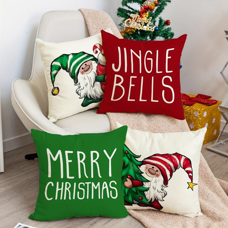 1pc Christmas Cartoon Old Man Letter Throw Pillow Cover