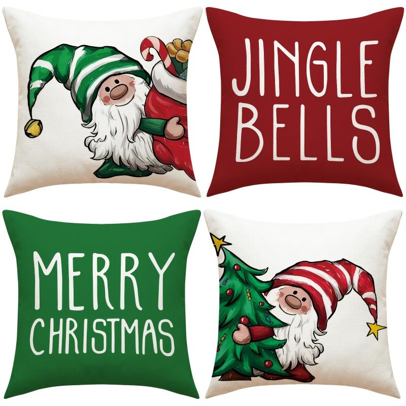 1pc Christmas Cartoon Old Man Letter Throw Pillow Cover