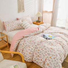 3pcs Flower Print Duvet Cover Set Soft Bedding Gift Family