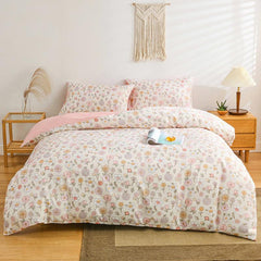 3pcs Flower Print Duvet Cover Set Soft Bedding Gift Family