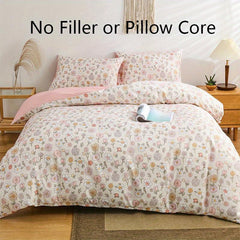 3pcs Flower Print Duvet Cover Set Soft Bedding Gift Family