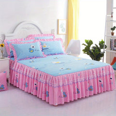 3pcs Lace Macrame Bed Skirt Set with Flower Print
