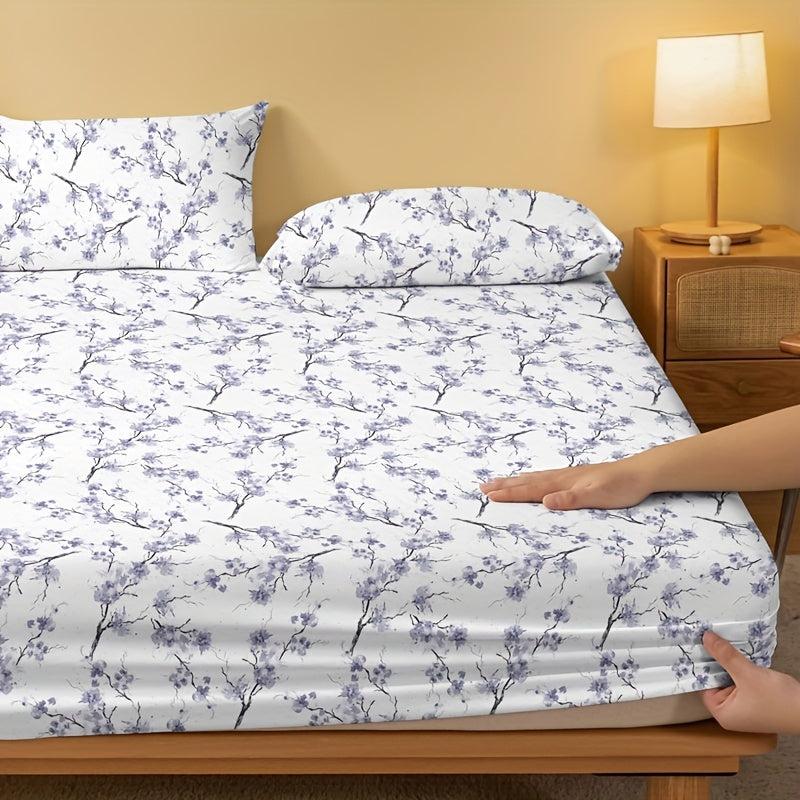 Floral Print Brushed Fitted Sheet Soft Comfortable Bedding Without Pillowca