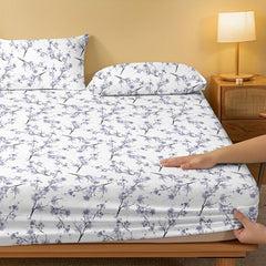 Floral Print Brushed Fitted Sheet Soft Comfortable Bedding Without Pillowca