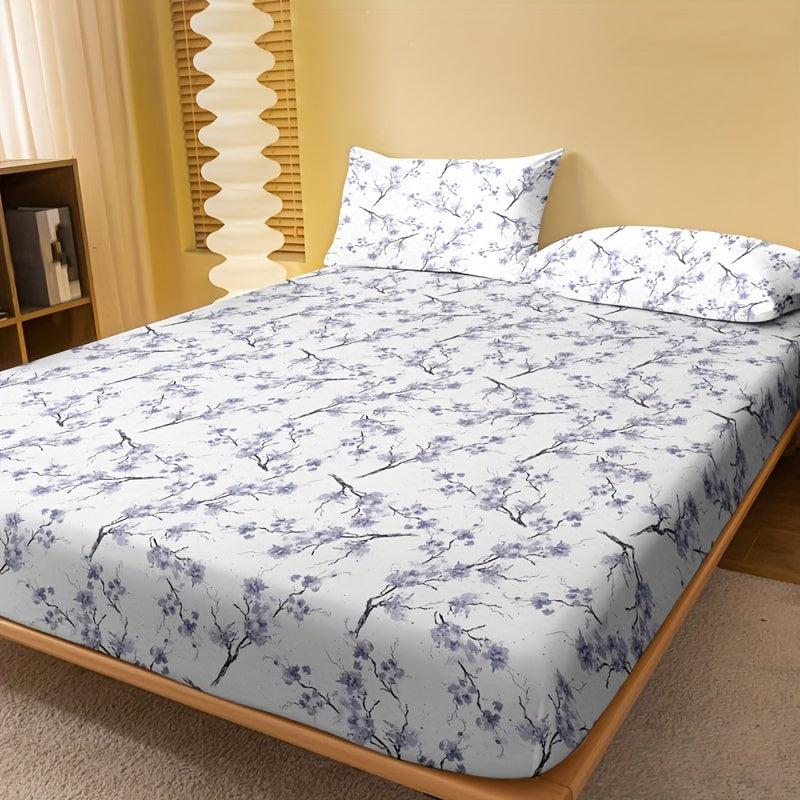 Floral Print Brushed Fitted Sheet Soft Comfortable Bedding Without Pillowca