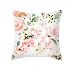 Pink Flowers Pattern Cushion Cover Polyester Throw Pillow Case