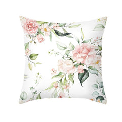 Pink Flowers Pattern Cushion Cover Polyester Throw Pillow Case