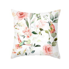 Pink Flowers Pattern Cushion Cover Polyester Throw Pillow Case