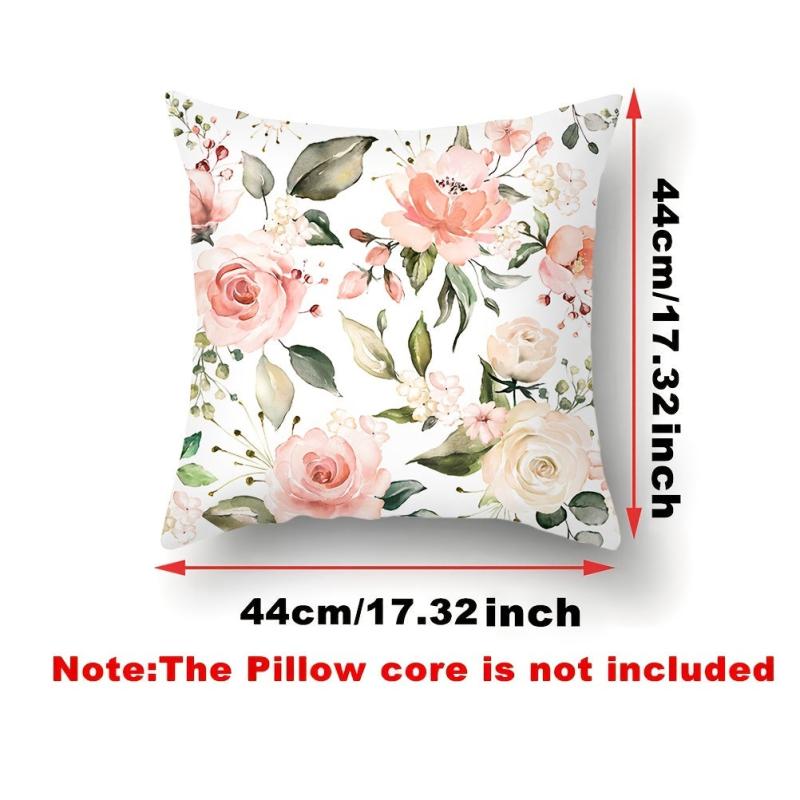 Pink Flowers Pattern Cushion Cover Polyester Throw Pillow Case