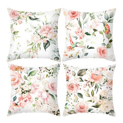 Pink Flowers Pattern Cushion Cover Polyester Throw Pillow Case