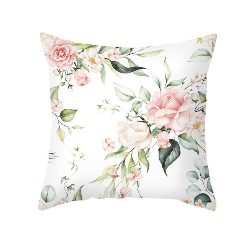 Pink Flowers Pattern Cushion Cover Polyester Throw Pillow Case
