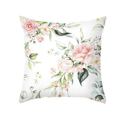 Pink Flowers Pattern Cushion Cover Polyester Throw Pillow Case