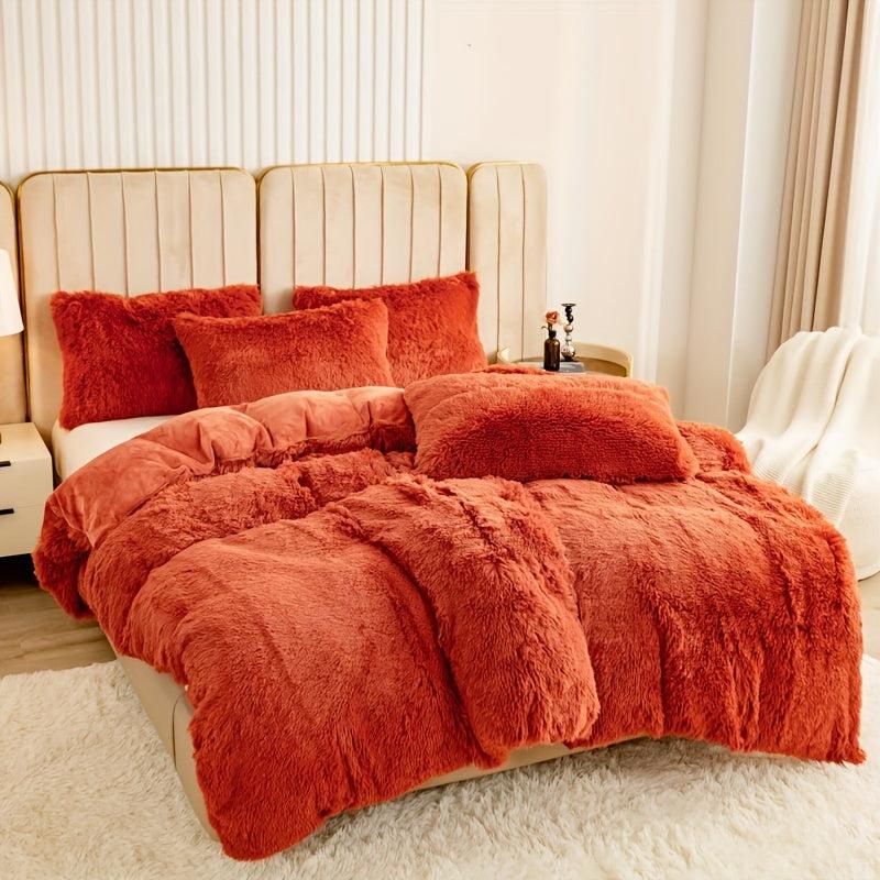 3pcs Faux Fur Velvet Duvet Cover Set Soft Warm Plush Bedding