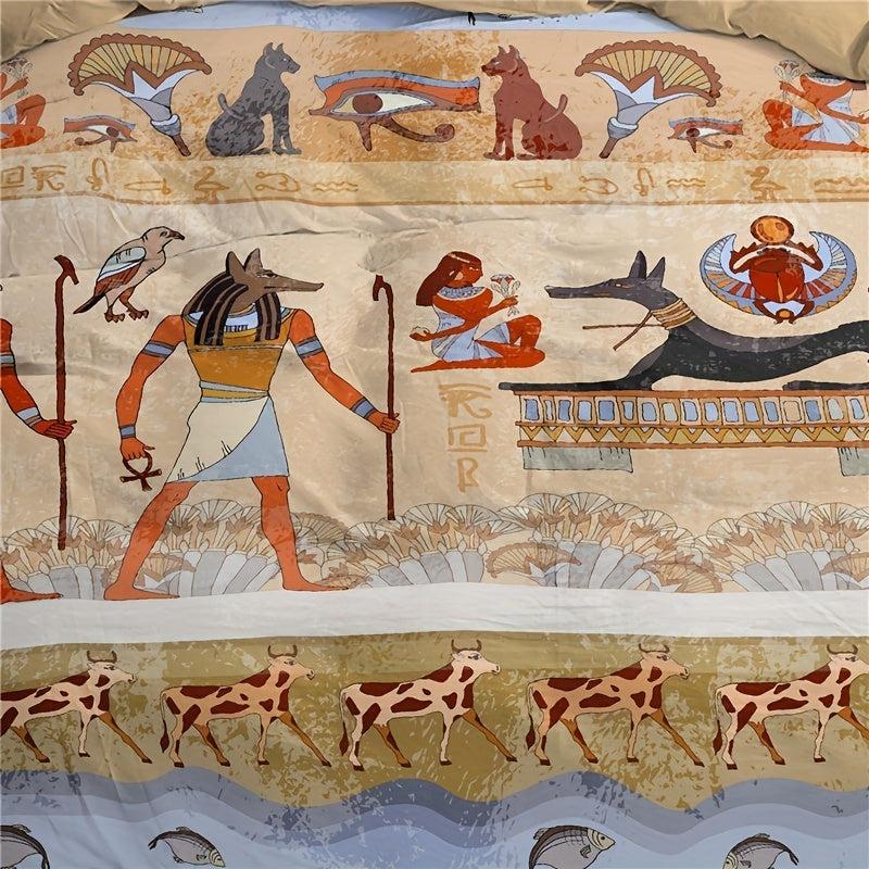 3pcs Egyptian Print Duvet Cover Set Ancient Egypt Civilization Bedding Set