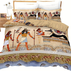 3pcs Egyptian Print Duvet Cover Set Ancient Egypt Civilization Bedding Set