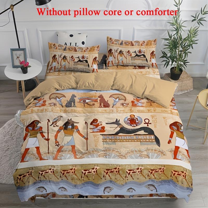 3pcs Egyptian Print Duvet Cover Set Ancient Egypt Civilization Bedding Set