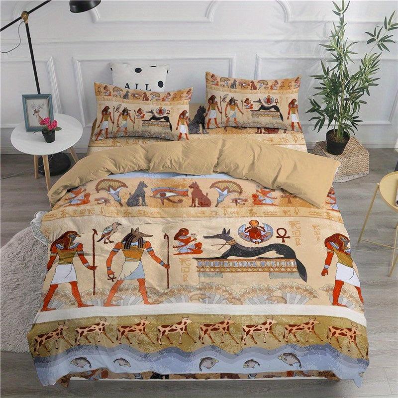 3pcs Egyptian Print Duvet Cover Set Ancient Egypt Civilization Bedding Set