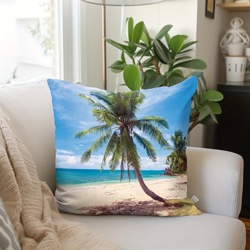 Coconut Palm & Beach Pattern Throw Pillow Case 17 7x17 7inch Square