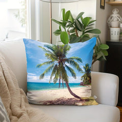 Coconut Palm & Beach Pattern Throw Pillow Case 17 7x17 7inch Square