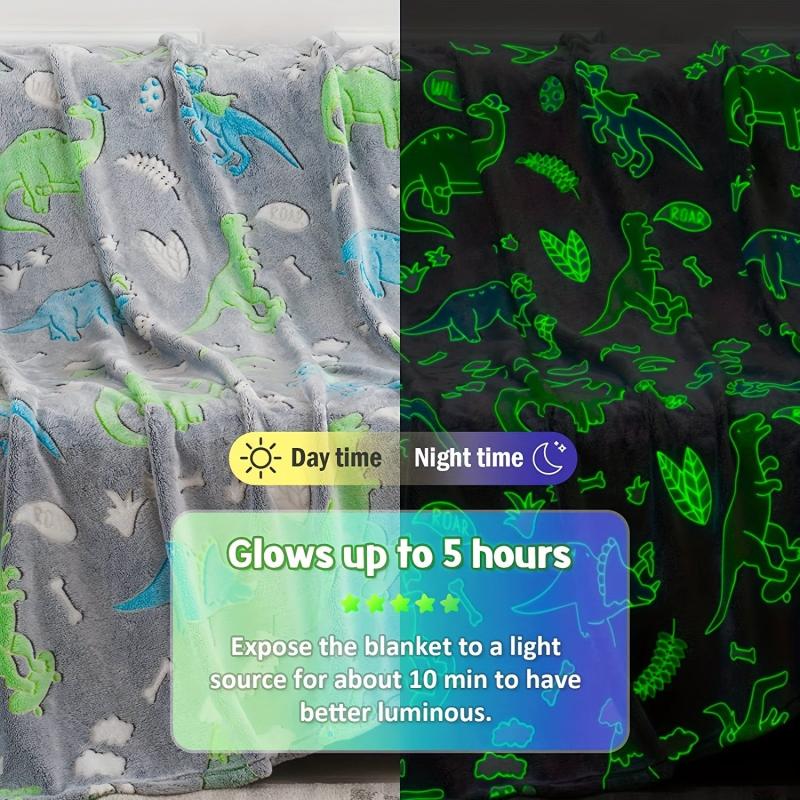 Dino Glow In The Dark Flannel Blanket Soft Throw