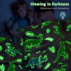 Dino Glow In The Dark Flannel Blanket Soft Throw