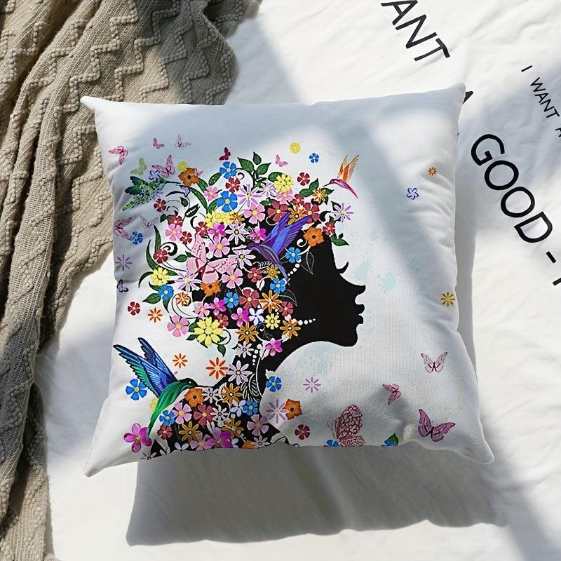 Nordic Butterfly Girl Printed Throw Pillow for Home Decor