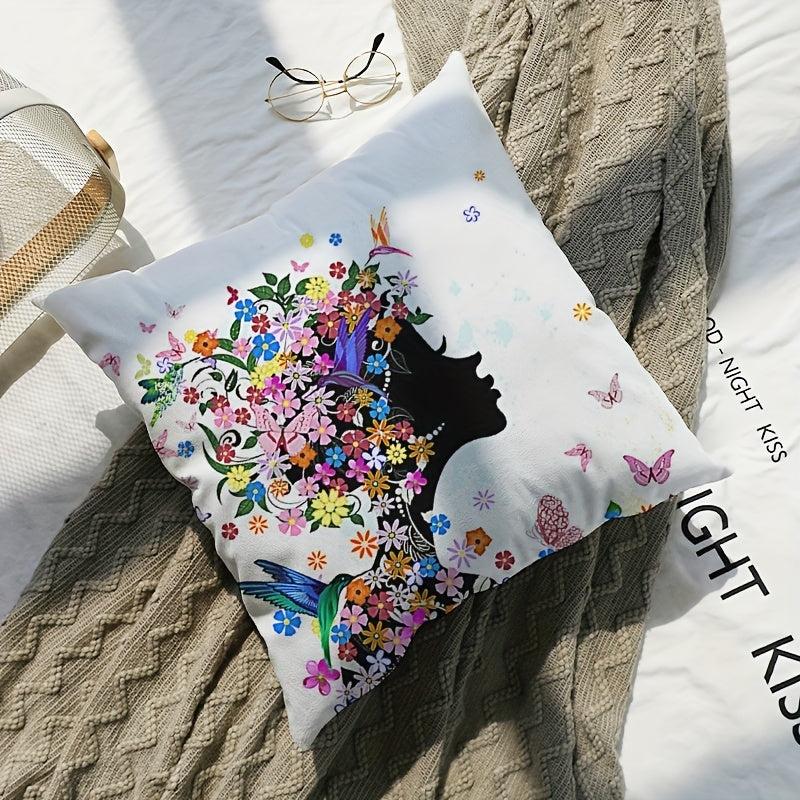 Nordic Butterfly Girl Printed Throw Pillow for Home Decor