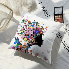 Nordic Butterfly Girl Printed Throw Pillow for Home Decor