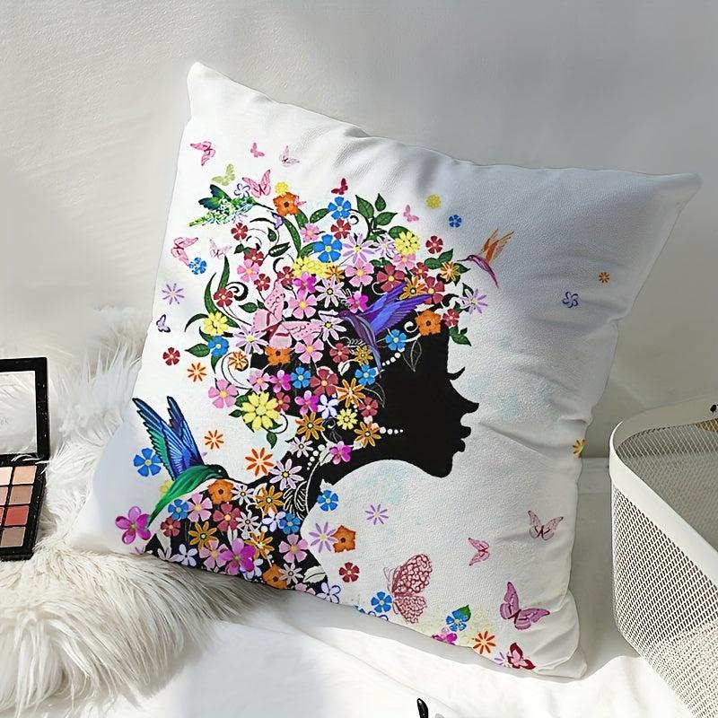Nordic Butterfly Girl Printed Throw Pillow for Home Decor