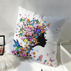 Nordic Butterfly Girl Printed Throw Pillow for Home Decor