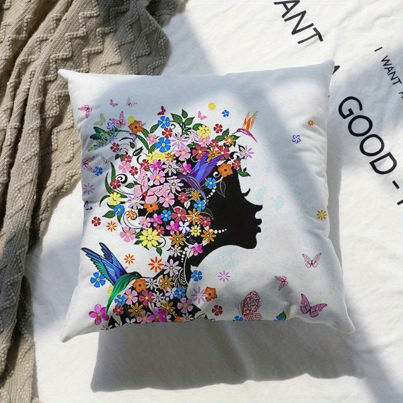 Nordic Butterfly Girl Printed Throw Pillow for Home Decor