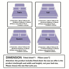 3pcs Purple Butterfly Floral Fitted Sheet Set