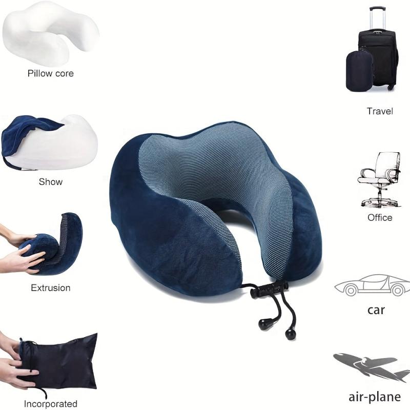 Memory Foam Travel Neck Pillow Set Soft Support for Airplane Car Home