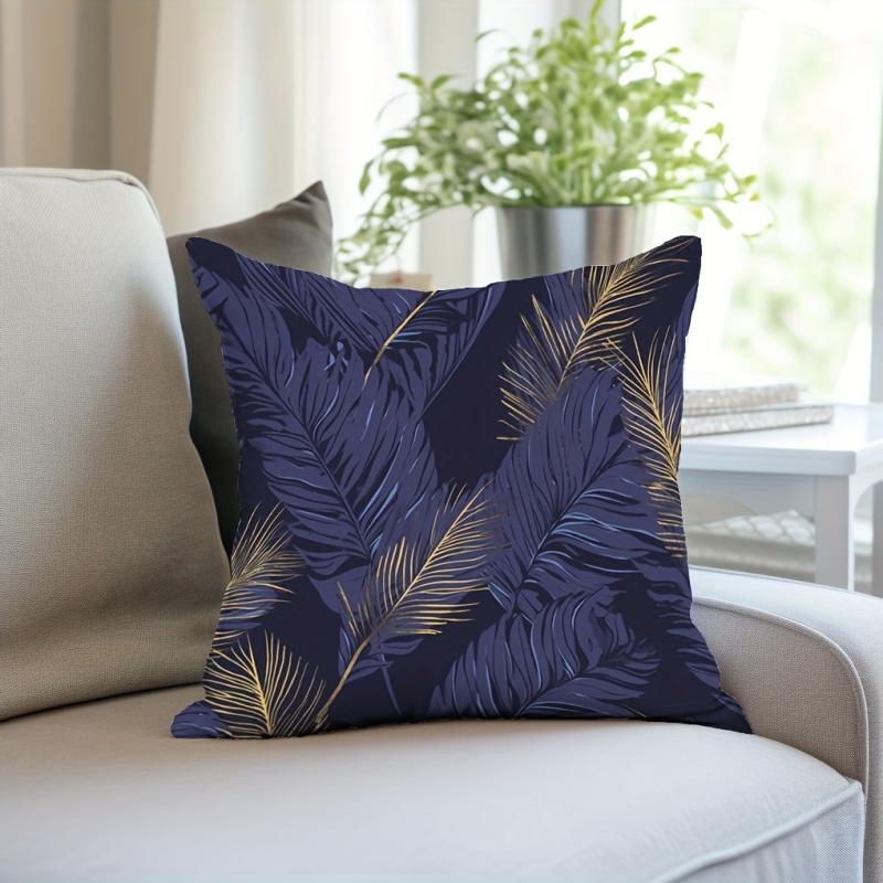 Golden Leaf Pillowcase Flannel Floral Pattern Printed for Home Sofas