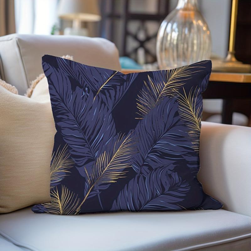 Golden Leaf Pillowcase Flannel Floral Pattern Printed for Home Sofas