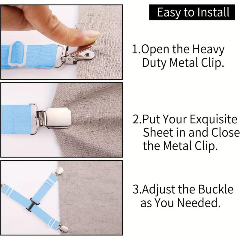 4pcs Bed Sheet Fixing Clip Non-slip Elastic Rope Fixing Artifact